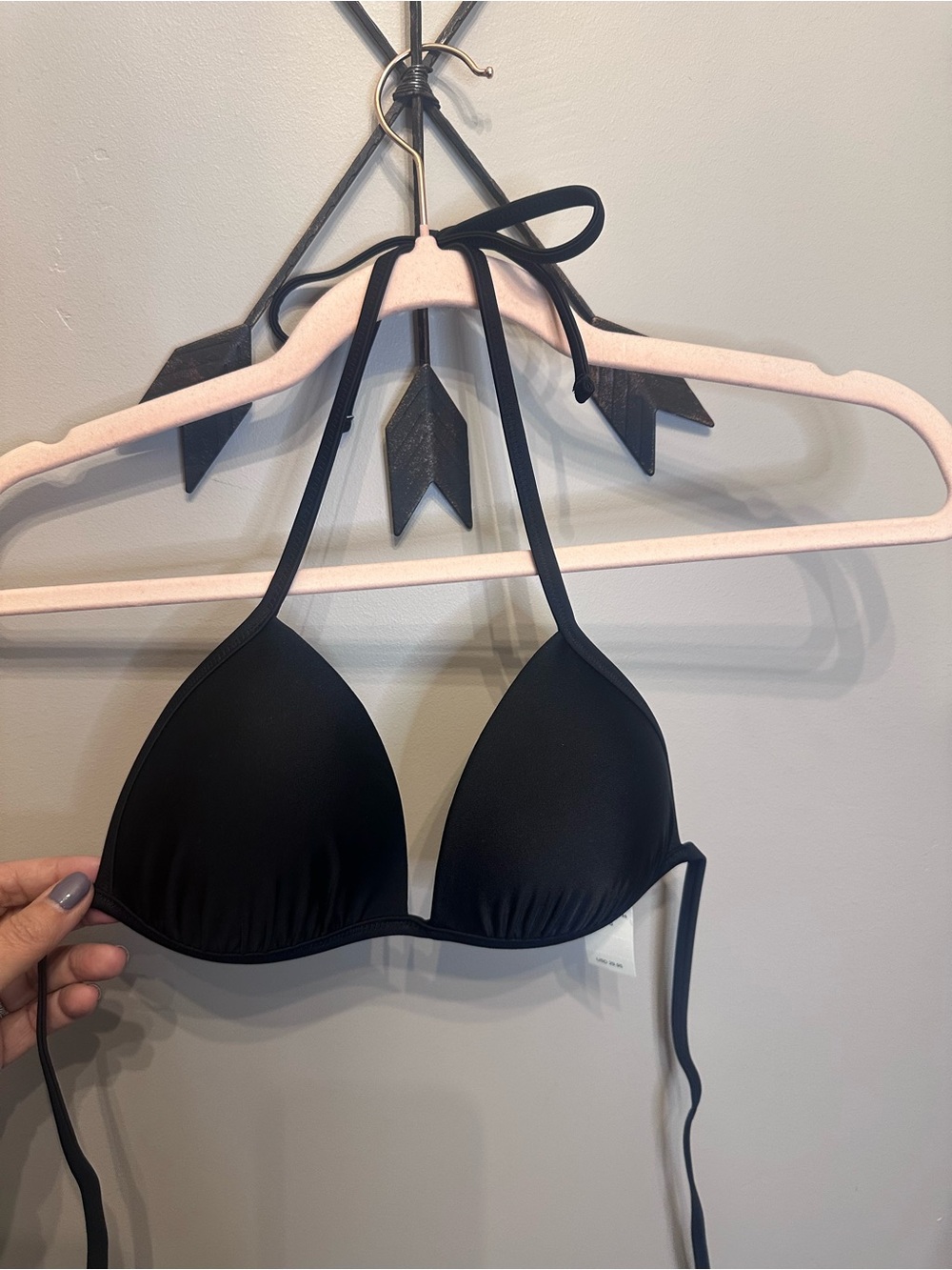 aerie Black Triangle Halter Bikini Top